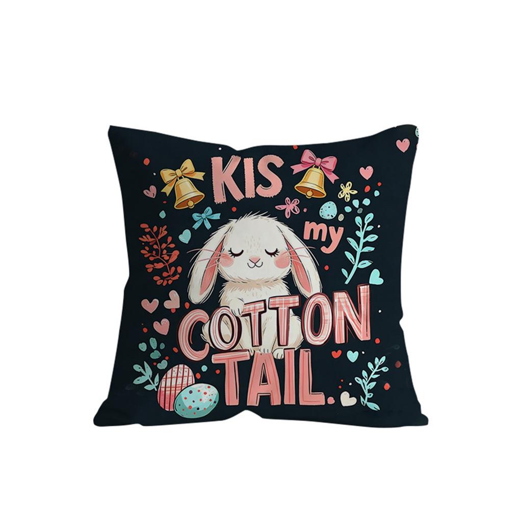 Easter Bunny Pillow Cover, Printed With Colorful Lights And Easter Eggs, Featuring Letters; A Decorative Cushion For Home And Sofa.