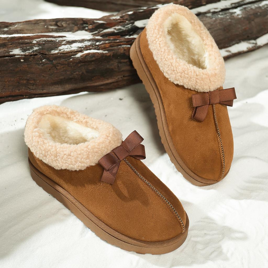 Módní Zimní Nové Semišové S Mašlí Design Krátké Kozačky 2025 Ležérní Plus Sametové Hřejivé Silná Podrážka Protiskluzové Dámské Kozačky