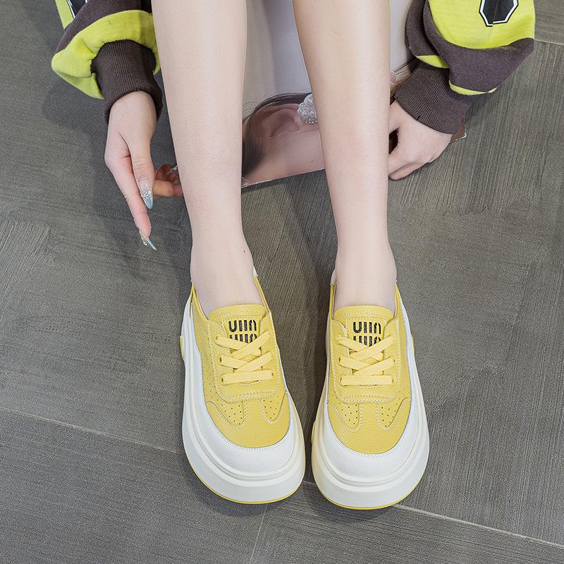 2025 New Popular Genuine Leather Women's Shoes Spring and Summer Versatile Thick Soled Small Board Shoes