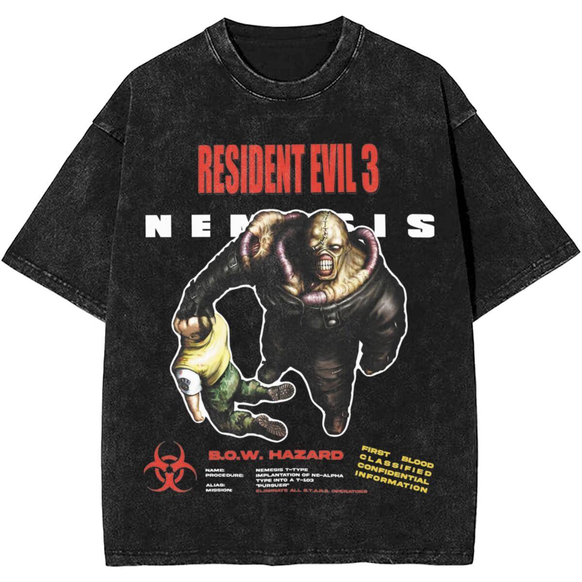 

RESIDENT EVILs 3- NEMESIS V1 Выстиранные футболки Уличная одежда Хип-хоп Мода Футболка для мужчин женщин 100% хлопок Харадзюку 2XL