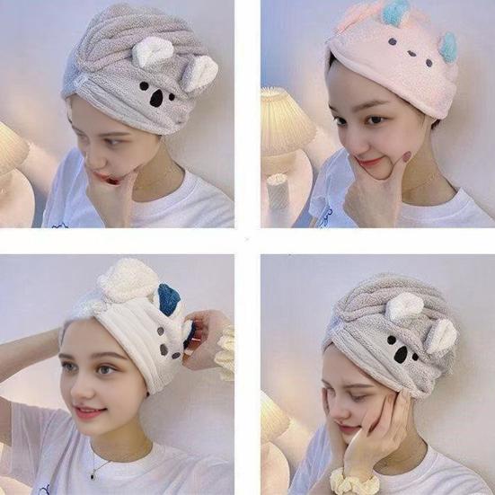 Mikrofaser Haarwickel Damen Koala Haartrockentuch mit Knopf Saugfähig Schnelltrocknend Haarhandtuch Turban Reduziert Frizz für Bad Dusche Spa