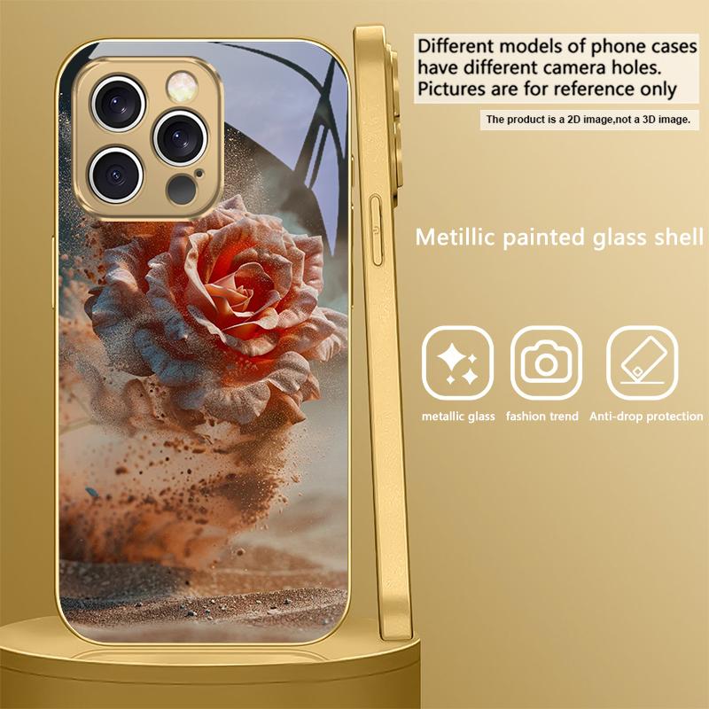 

Vintage Desert Pink Rose For IPhone 17Pro Max 16 17 Pro 15 Pro 14 13 Plus 12 Mini 11Pro Max XR 16E 17Air Golden glass phone case iPhone Air