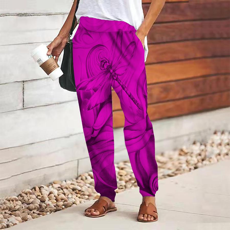 Dámské retro potištěné kalhoty se šněrováním v pase s gumou, volné kalhoty, ležérní dlouhé kalhoty s kapsami