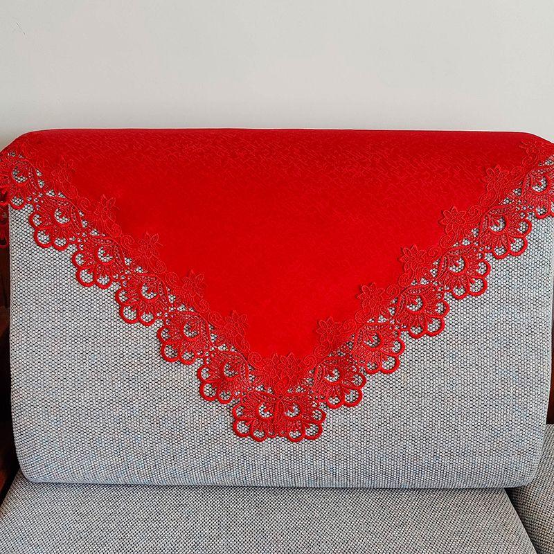 

Bright Red Festive Sofa Towel Backrest Towel Armrest Towel Cover Towel European and Chinese Style Wedding Lace Fabric Full Covered Back Red festive Lace sofa towel Square: 58cm piece