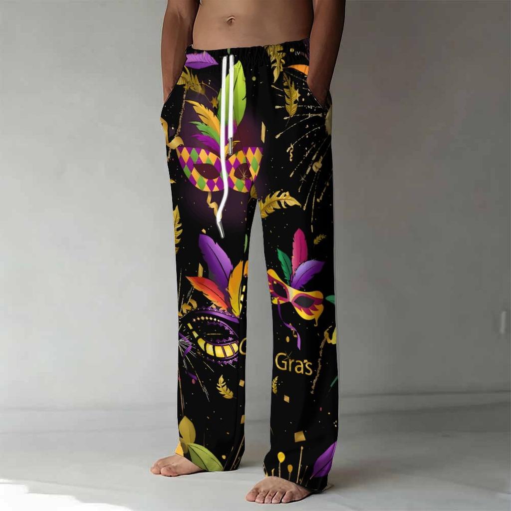 Men's Loose Casual Carnival Mask Sunset  Trousers  Printed Straight Pants