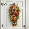 Artificial Holiday Floral Arrangement Artificia Fall Teardrop Swag, Autumn Harvest Sunflowers Pumpkins Leaves Berries Door Ready to Hang Swag Hanging