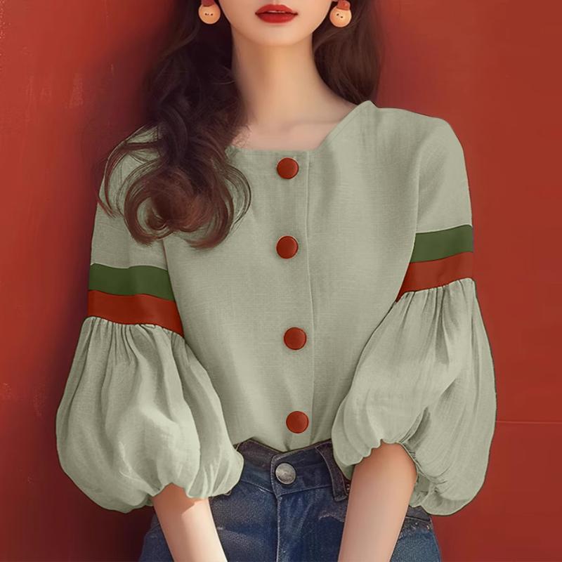 

ZANZEA Жіноча повсякденна блуза в стилі печворк з круглим вирізом і рукавом 3/4 4XL