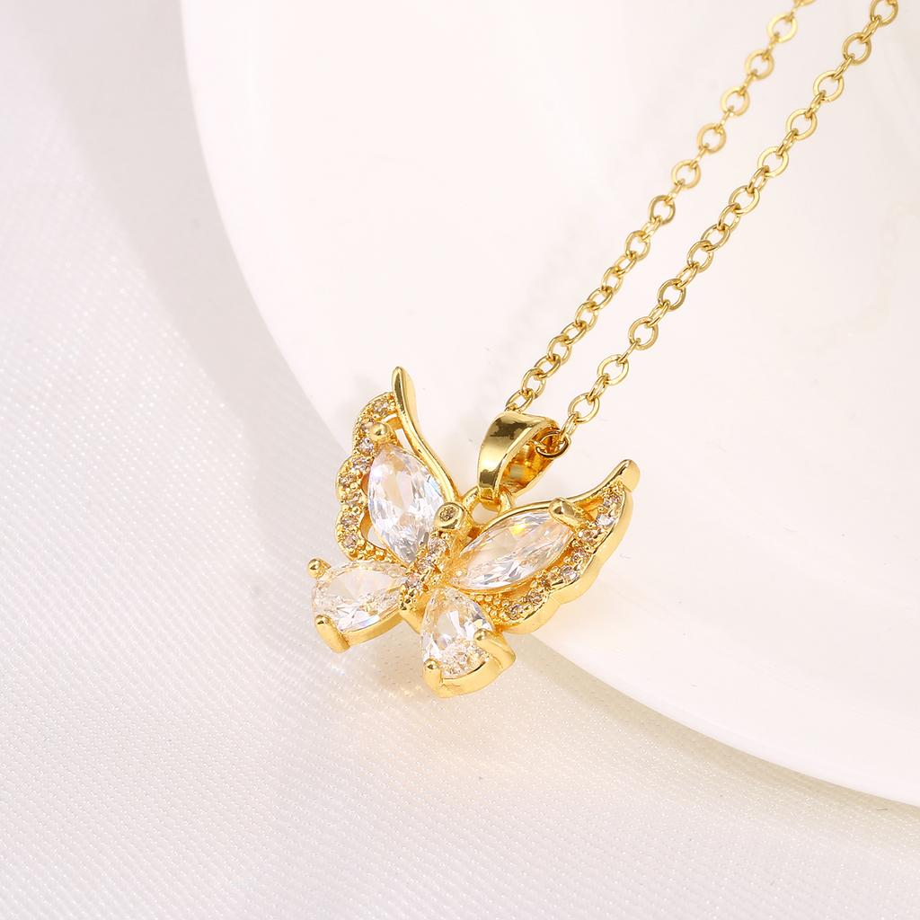 Koreanischer Zirkon Schmetterling Halskettenanhänger Damen Exquisites Kleeblatt Blume Design Nischenstil Schmuck Perfektes Geschenk