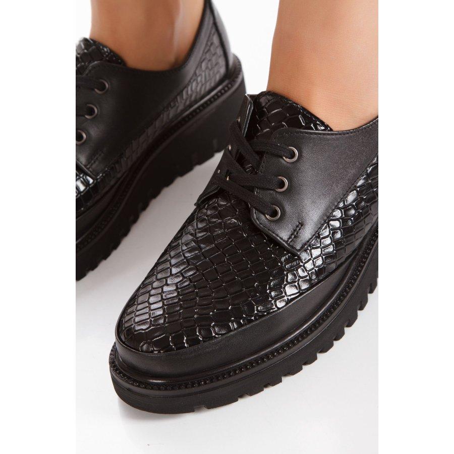 Women's Genuine Leather Thick Sole Lace-up Casual Shoes Derbys