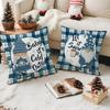 New Blue Plaid Christmas Pillowcase Linen Print Pillowcase Festive Room Sofa Decoration Cushion Cover