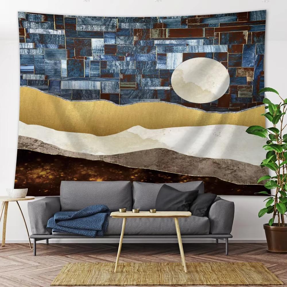 Tapestry Nordic Abstract Tapestry Psychedelic Mountain Design Polyester Fabric Trippy Wall Art for Living Room