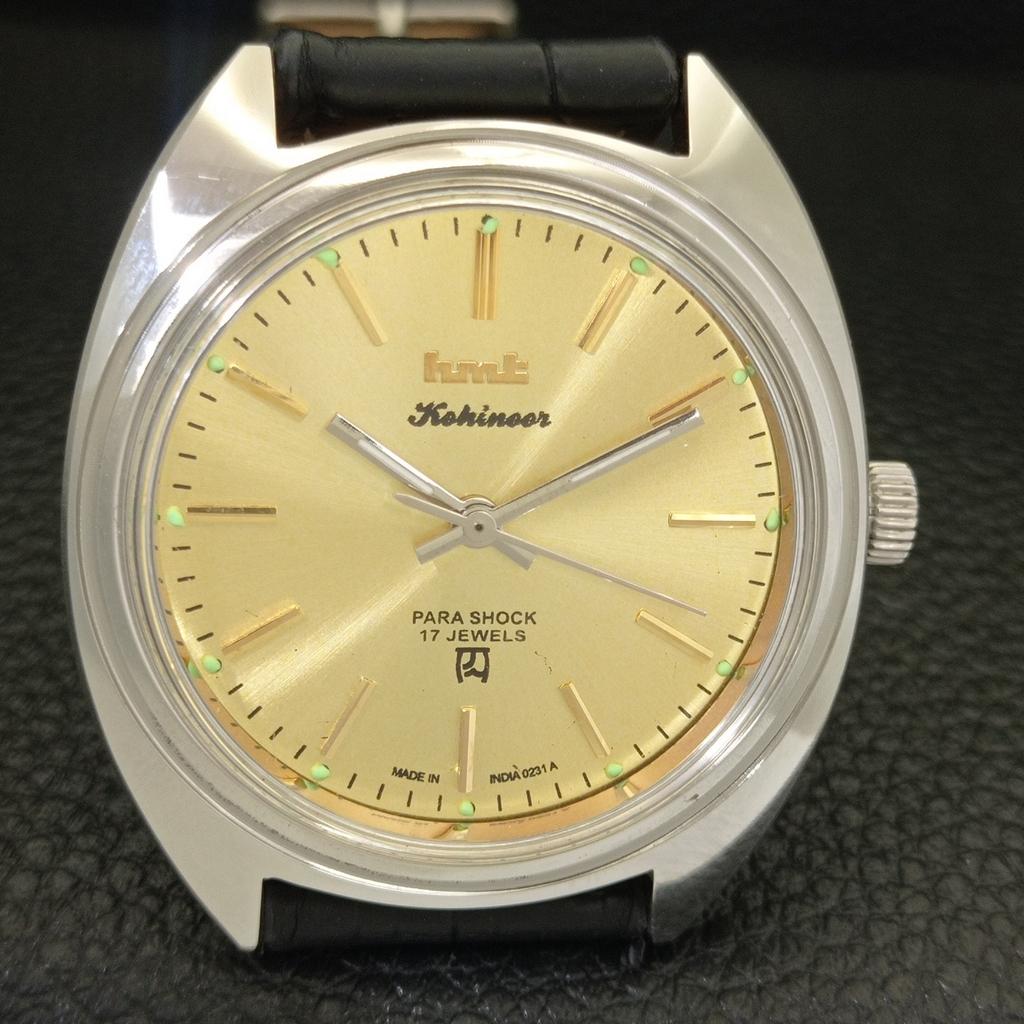 HMT KOHINOOR VINTAGE HAND-WINDING INDIAN MENS GOLDEN COLOR DIAL WATCH a440992-4 HT-a440992