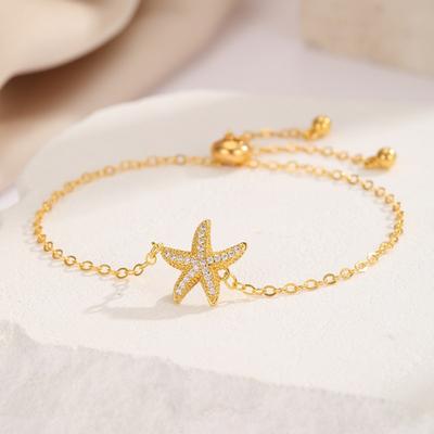 Holiday Charm Female White Zircon Stone Starfish Adjustable Bracelet Gold Color Wedding Jewelry For Women