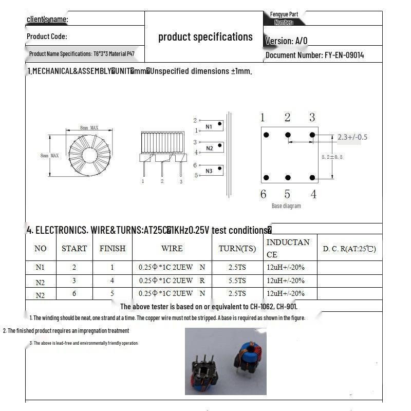 Magnetic Transformer Ring Inductor T6*3*3, 0.25mm Wire, 2:5:2 Turns, 12:15:12uH with Base
