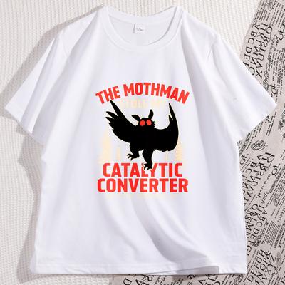 Funny Mothman Printed Graphic Tee Shirt Short Sleeve Crewneck Tshirt Casual Y2k Cotton Loose Soft Round Neck Tshirt Menswear