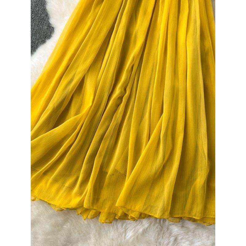 French Minority Dress Women's Summer Outing Wear Seaside Vacation Style Sleeveless Halter Open Back Chiffon Fairy Dress