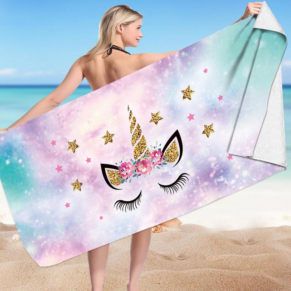 Cute Unicorn Series digital-printed polyester Superfine fiber double-sided fleece Beach vacation bath towel, beach towel