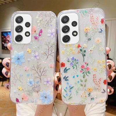 Coque transparente à motif floral pour Samsung Galaxy S24+, S23 Ultra, S22, S21 Plus, A55, A35, A15, A25, A14, A34 5G, S20 FE, A53 5G