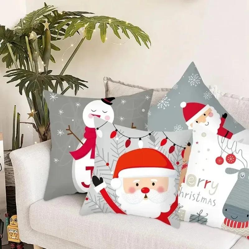 1 Piece Of Christmas Decoration Pillowcase Cartoon Santa Claus Snowman Pattern Sofa Cushion Suite Room Home Decoration Gift