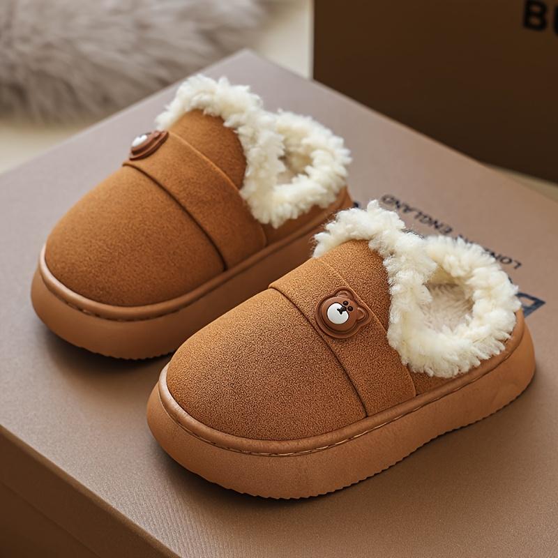 Kids Slip On House Shoes Winter Indoor Outdoor Slippers Cushioned PVC Sole Soft Fluffy Interior Easy Closure Boys Girls Toddler Kids Autumn Winter