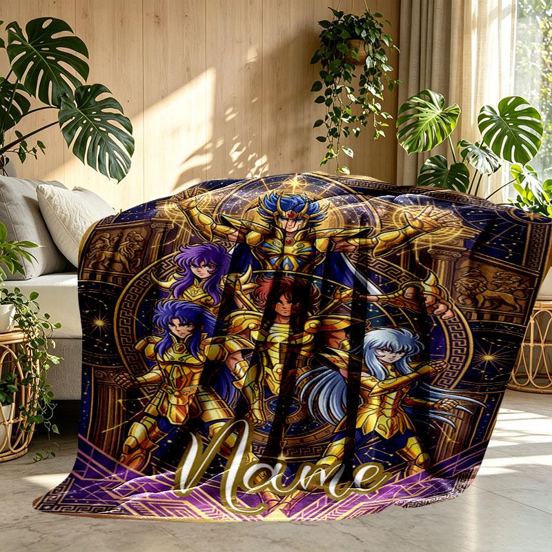 Custom Name Personalized Saint Seiya Print Blanket, Home Decor, Bedroom, Sofa, Camping, Couch, Gifts for Birthday Christmas