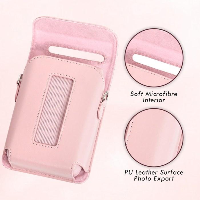 Rieibi mini Link3 Case, Compatible with FUJIFILM Instax Mini Link3, Shoulder Strap PU Leather Pink 13.5*9.7*4CM