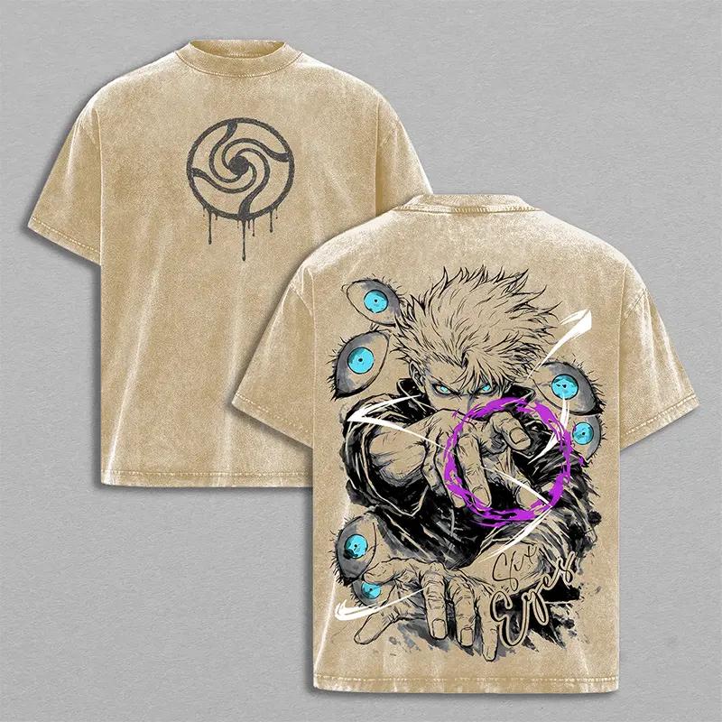 Gojo Satoru Print T-shirt Anime Jujutsu Kaisen Clothing Men Women Oversized Tshirts Retro Washed T Shirt Harajuku Cotton Tops