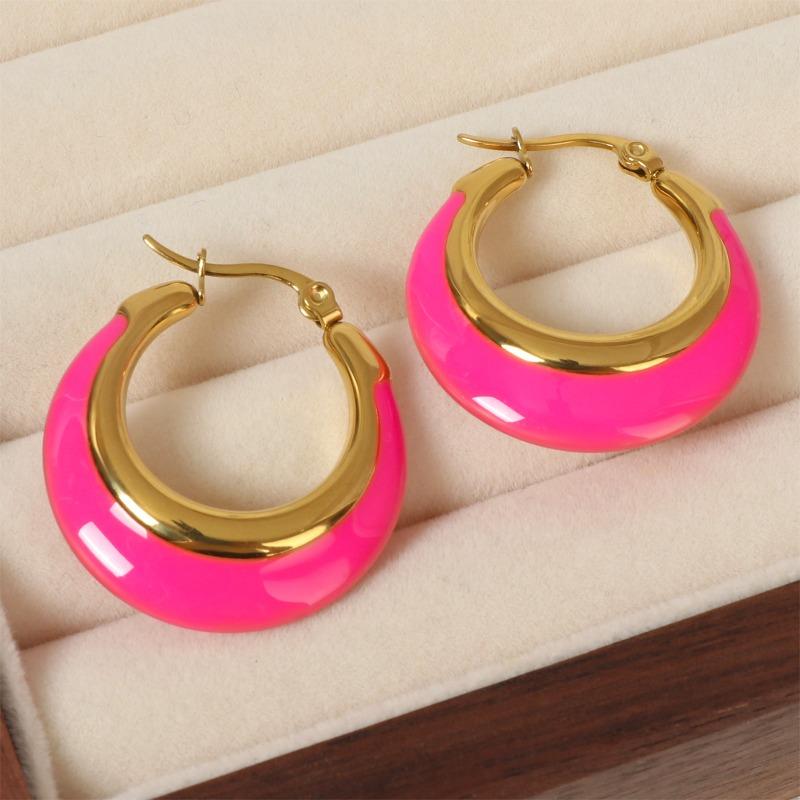 Retro Exaggerated U-shaped Titanium Steel Earrings for Women  Fashionable and Versatile Enamel Oil-drop Earrings Light Luxury High-end
