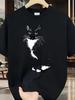 Men'S And Women'S Black Tuxedo Cat T-Shirt - Retro Y2K Graphic Tee with Tuxedo Cat Face Design, Soft
