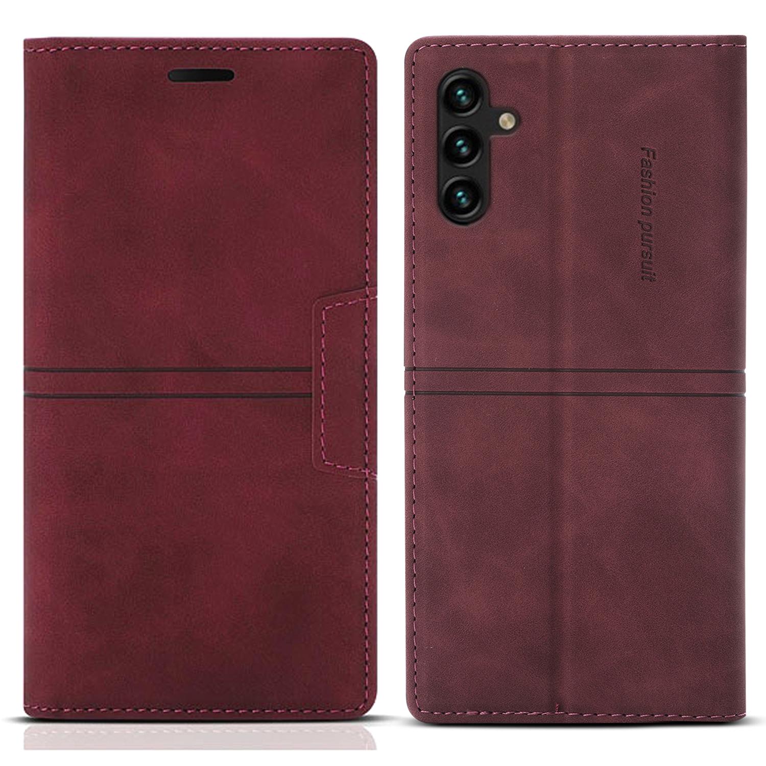 

For Samsung Galaxy A55 5G Cell Phone Case Anti-drop Wallet Leather Shockproof Stand Cover Wine Red