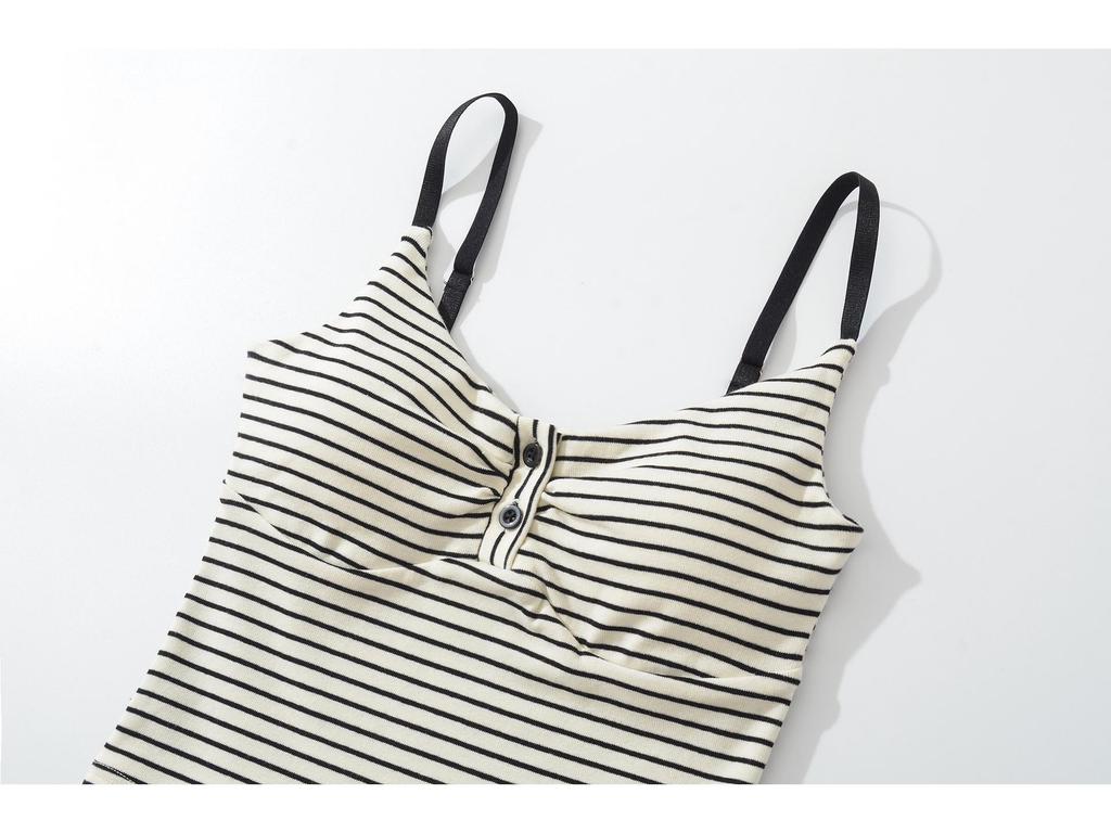 Women's Designer Slim-Fit Black Striped Camisole with Padded Bust - Chest-Enhancing Summer Knit Tank Top