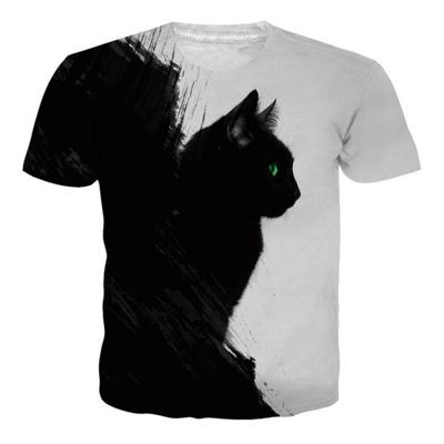 Frühlings 3D Digital bedrucktes Katze Haustier Kurzarm Locker Lässiges Herren T-Shirt