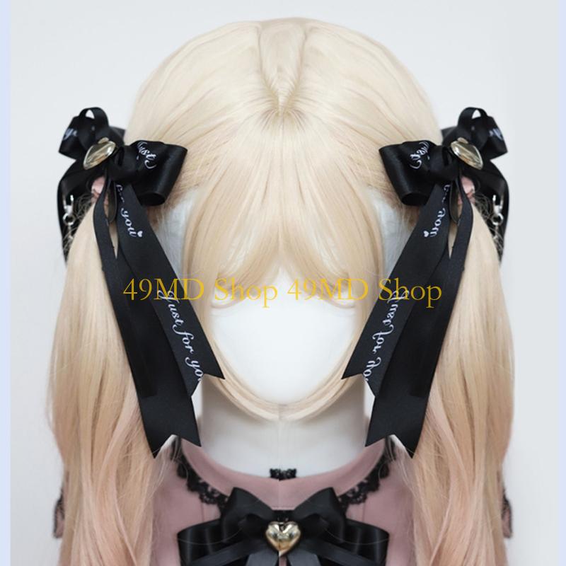 49MD Ribbon Bow Hair Clip Balletcore Bow with Headdress Gothic Hairpin