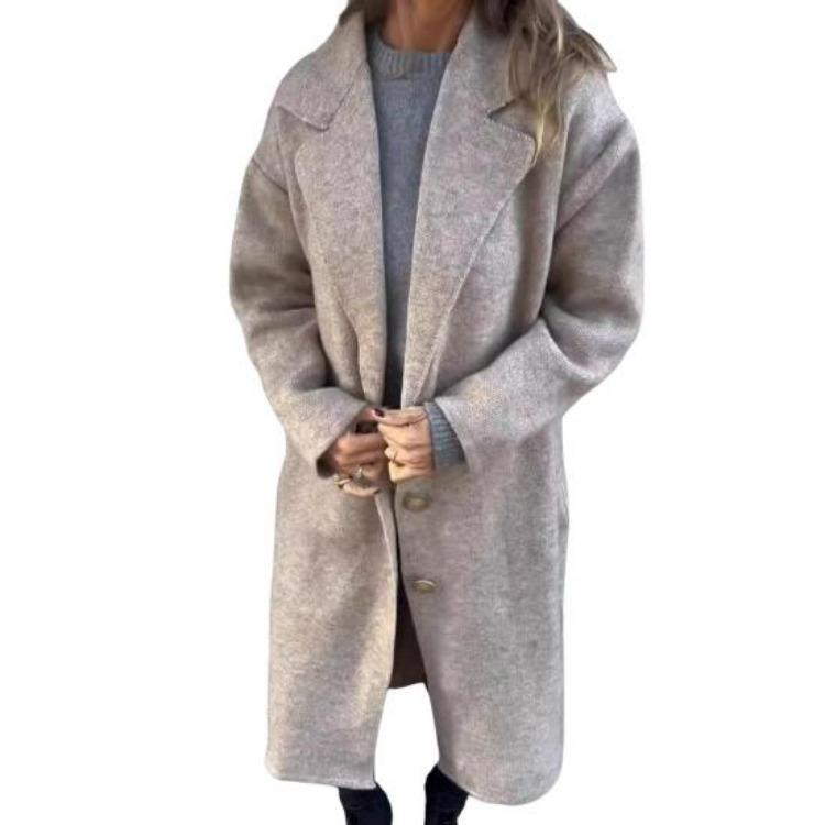 

Loose Thermal Woolen Women Overcoat Long Sleeved Turn Down Collar Solid Color Button Closure Coat for Dating Commuting Spring Fall Winter XXXL хакі