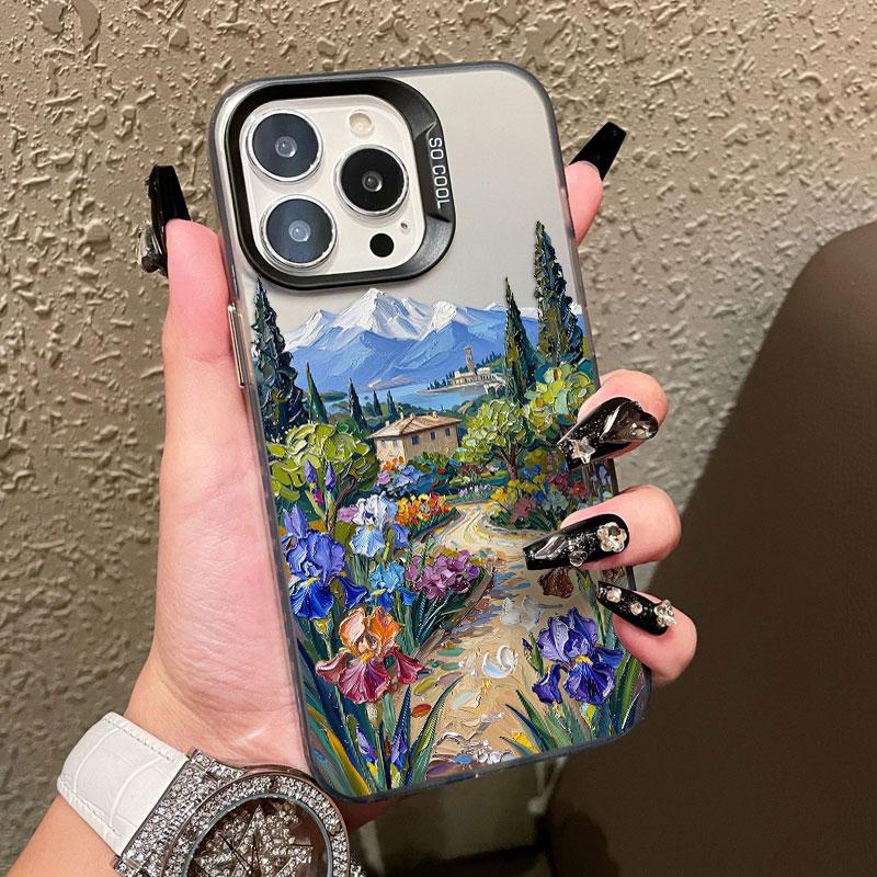 Bergwald Blumenmeer Landschaft Laser Handyhülle Für iPhone 13 12 Mini Pro Max 17 16 Pro Max 15 11 14 Pro Max Plus Rückseite