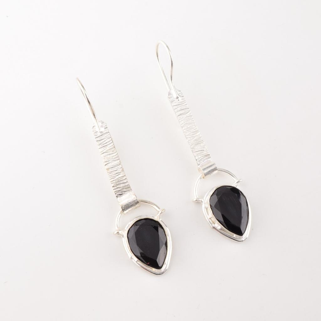 Black Onyx Gemstone 925 Sterling Silver Jewelry Handmade Bohemian Earrings 2.3" EE-166-18