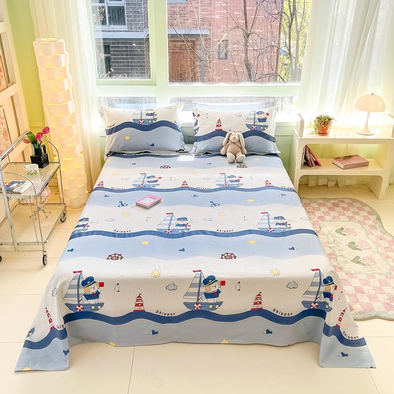 Modern Geometric Plaid Pattern Bed Sheet Set Cute Puppy Printed 100% Cotton Bed Sheets with 2 Pillowcases Home Bedding Set