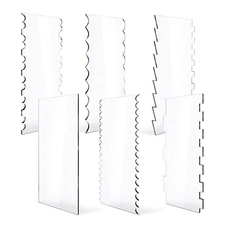 

6Pack Acrylic Cake ScrapersTransparent Spatula Professional Set DIY Frosting Buttercream Decorating Combs Easy To Clean Reusable