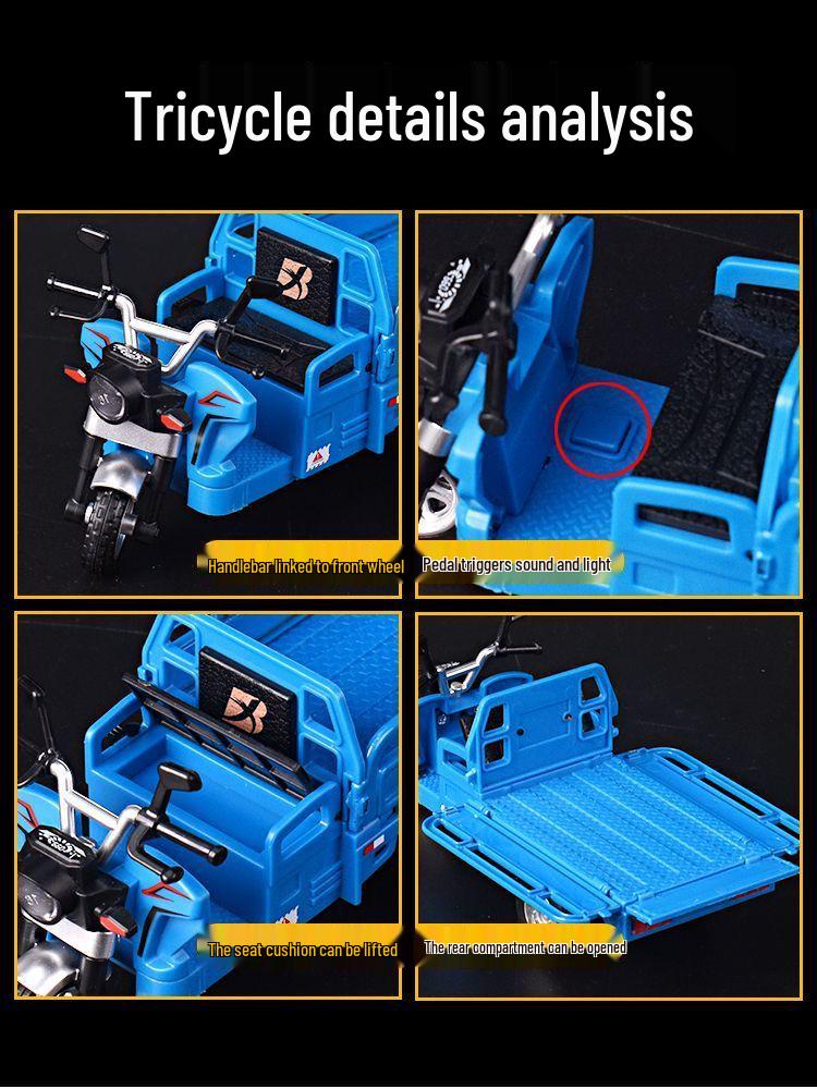 Huili 1:10 Alloy Tricycle Toy with Lights - Children's Model Ornament, Perfect Gift for Boys and Girls