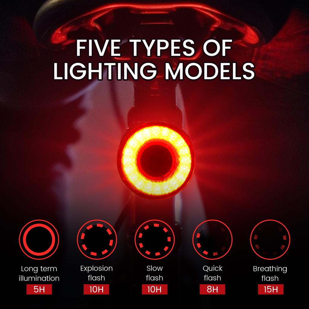 Bike Tail Light Smart Sensing MTB Road Bike Rear Light Night Riding Light Waterproof USB C Charging Taillight Cycling Accessory