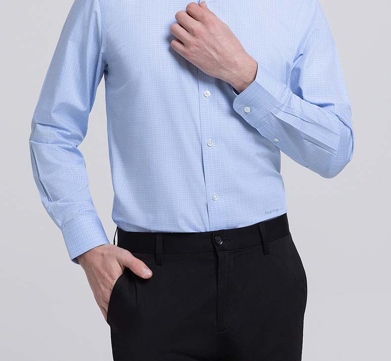 [10% Mulberry Silk] Langdeng Summer New Men's Shirt Anti Wrinkle Plaid Formal Business Long Sleeve Shirt