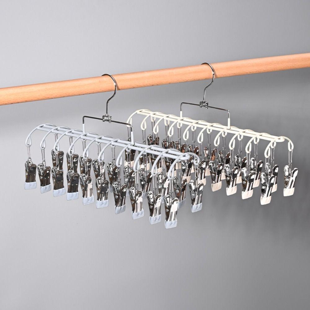 Stainless Steel Clothes Hanger with 20 Clips Sock Hangers Laundry Drying Rack for Socks Underwear