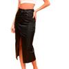 2025 Autumn/Winter Leather Midi Skirt with Slit - European & American Style, Hot-Selling Women's Fashion