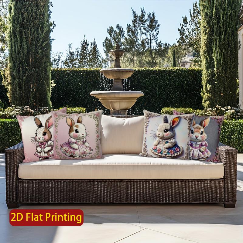 2D Cute Bunny Dressed Up Cushion Covers Pattern Cushion Cover Suitable For Sofa Bedroom Car Pillow Cover
