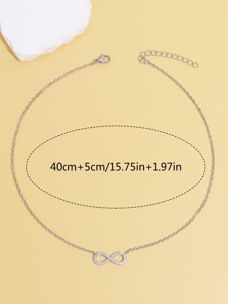 Collier Pendentif Infini Simple en Acier Inoxydable Tendance pour Femmes Bijoux Classiques Porte-Bonheur Zircon Je T'aime Pour Toujours Cadeau d'Anniversaire