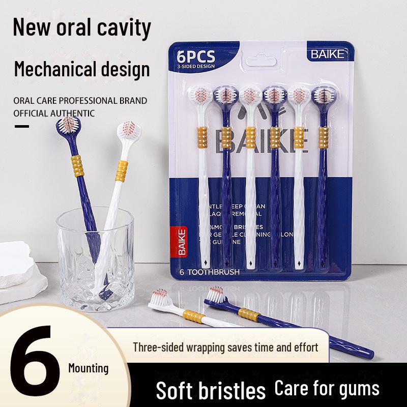 6-Pack Premium Soft Bristle Adult Toothbrushes with Three-Sided Brush Heads for Effective Gum Cleaning