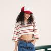 Li-Ning Weekend Youth Simple Versatile Striped Drop Shoulder Round Neck Cotton Short Sleeve T-Shirt Unisex Tops Off-White AHSU655-7