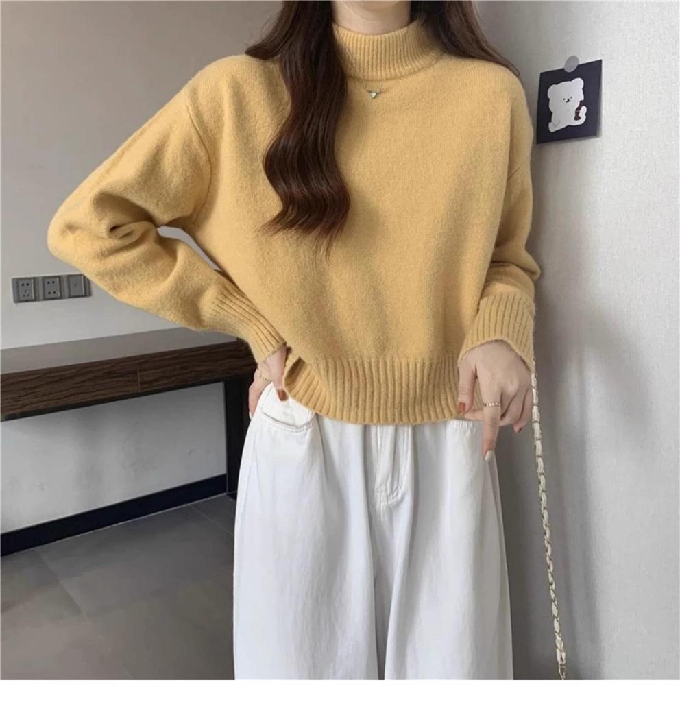 Women's Petite French Knit Sweater, Soft, Thick, Half-High Neck Pullover for Autumn/Winter