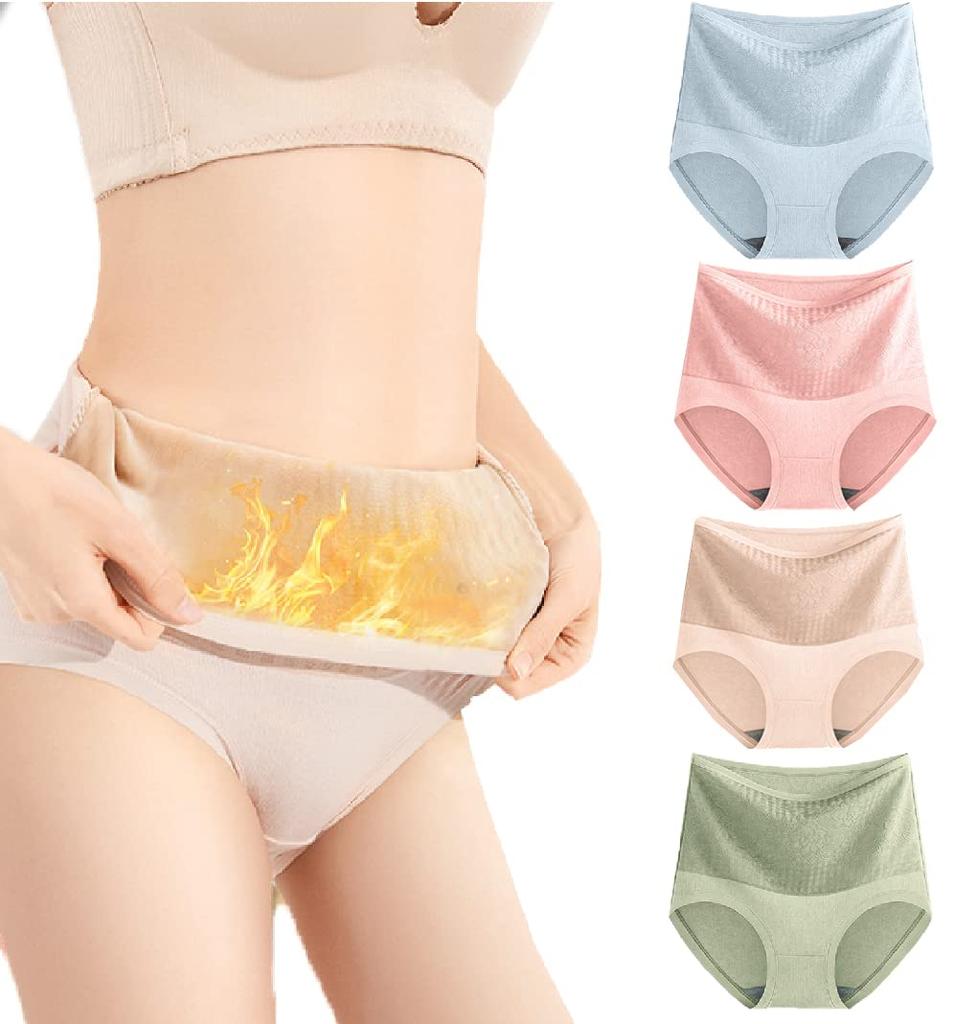 YOUHA Cotton Belly Warmer Warmth Like a Hot Water Warm Plus Peach Underwear for Fall and Winter Women's Panties, 4-Pack, High-Waisted, Deep-Drawing,