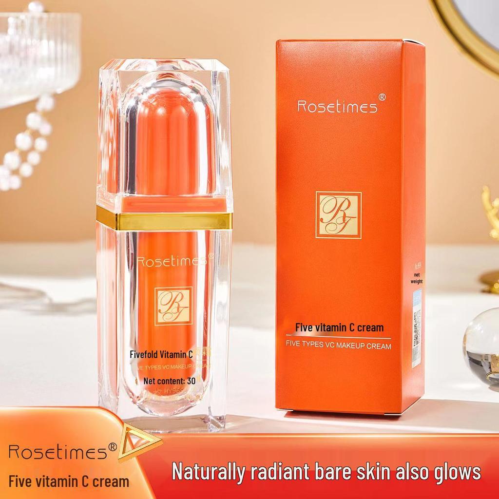 Fivefold Vitamin C Tone-Up Primer: Brightening, Moisturizing, Waterproof Concealer for a Natural Glow.